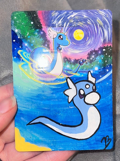 Dragonair and Dratini Custom Handpainted Collectible Gift Pokémon Card