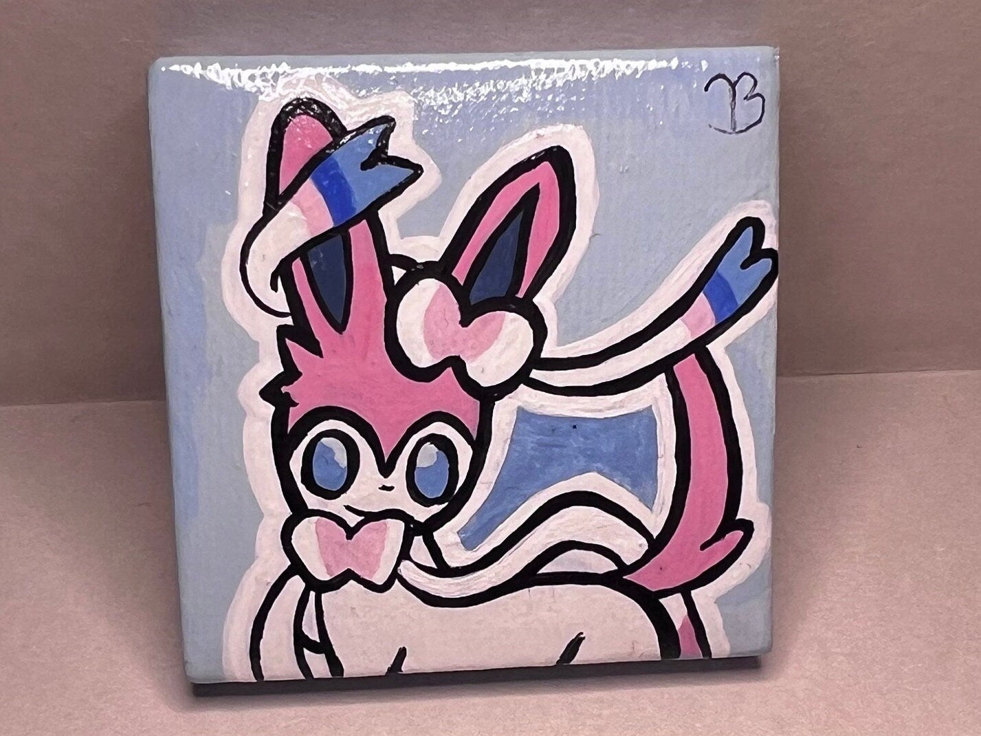 Sylveon Pokemon Mini Collectible Gift Painting | Unique Wall Art | Cute Cat Art | Cartoon Dorm Room Desk Decor