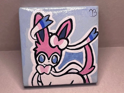 Sylveon Pokemon Mini Collectible Gift Painting | Unique Wall Art | Cute Cat Art | Cartoon Dorm Room Desk Decor