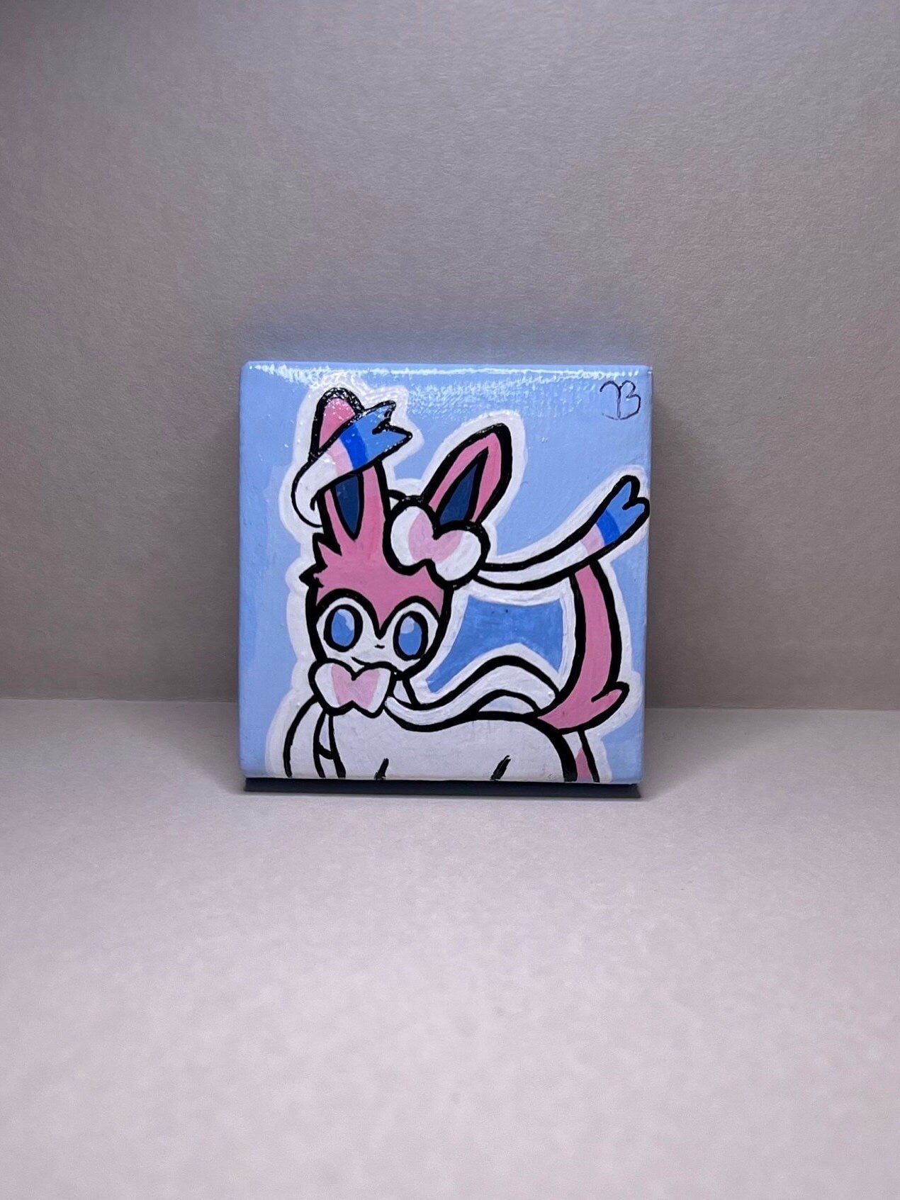 Sylveon Pokemon Mini Collectible Gift Painting | Unique Wall Art | Cute Cat Art | Cartoon Dorm Room Desk Decor