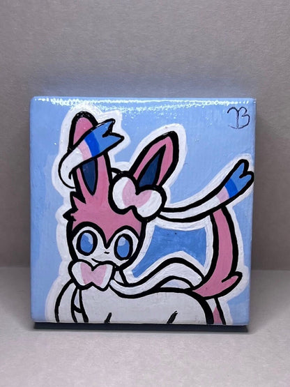 Sylveon Pokemon Mini Collectible Gift Painting | Unique Wall Art | Cute Cat Art | Cartoon Dorm Room Desk Decor