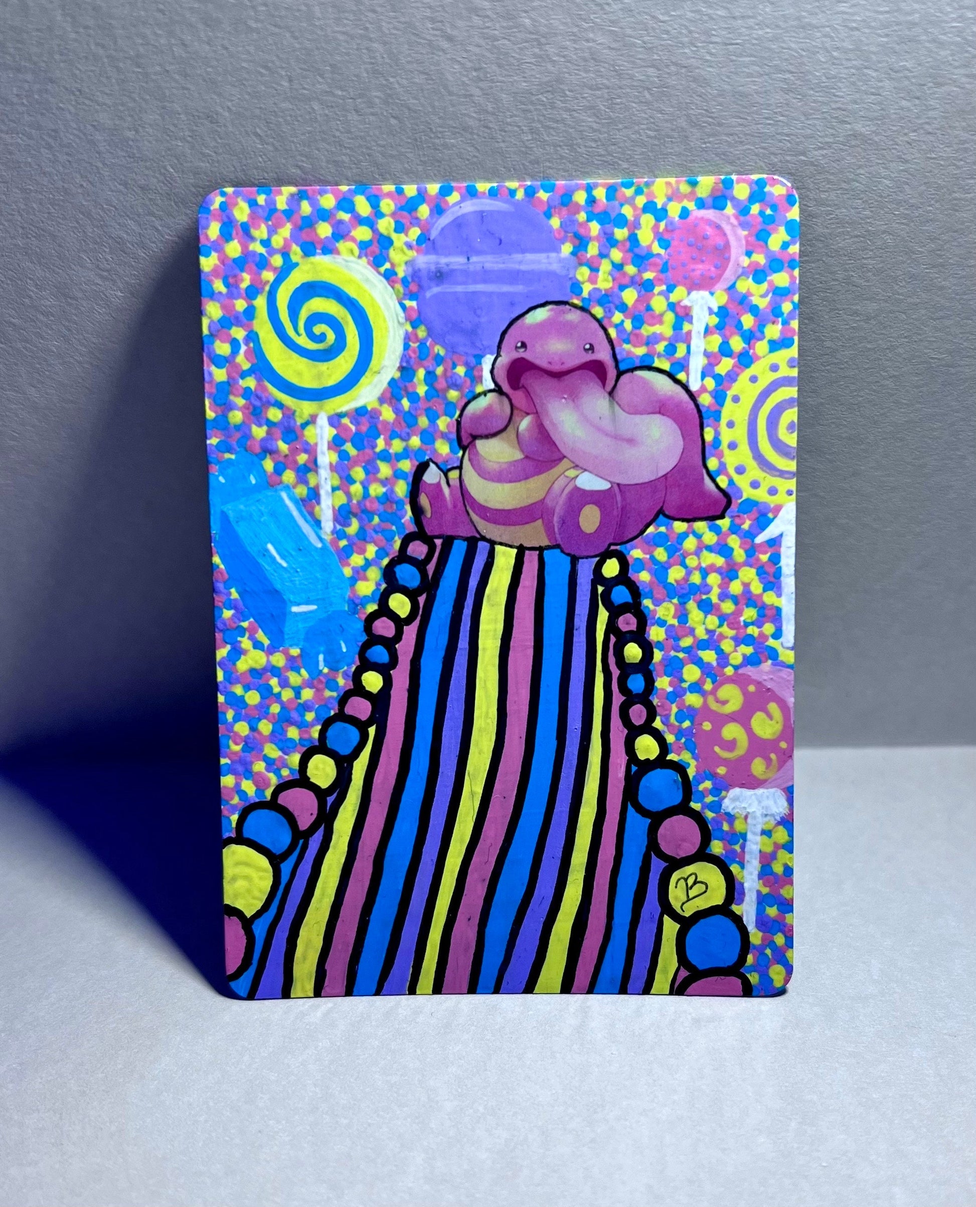 Lickitung Custom Handpainted Collectible Gift Pokémon Card, Collectible Art, Birthday presents, Candyland wall art, candy cute decor,
