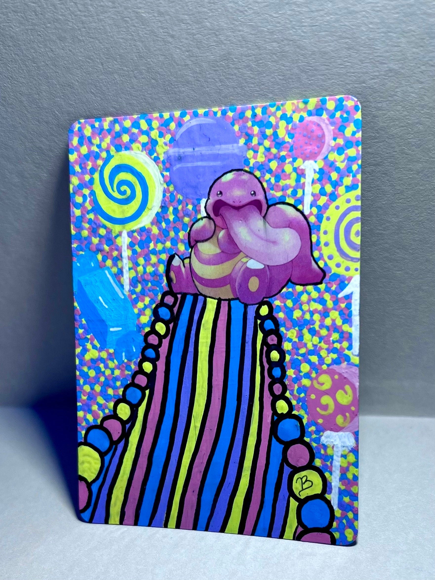 Lickitung Custom Handpainted Collectible Gift Pokémon Card, Collectible Art, Birthday presents, Candyland wall art, candy cute decor,
