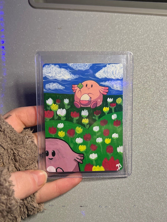 Chansey Custom Pokémon Card | Hand painted Collectible Gift | Kid's bedroom birthday gift | Dorm Room Wall Decor | Graduation present