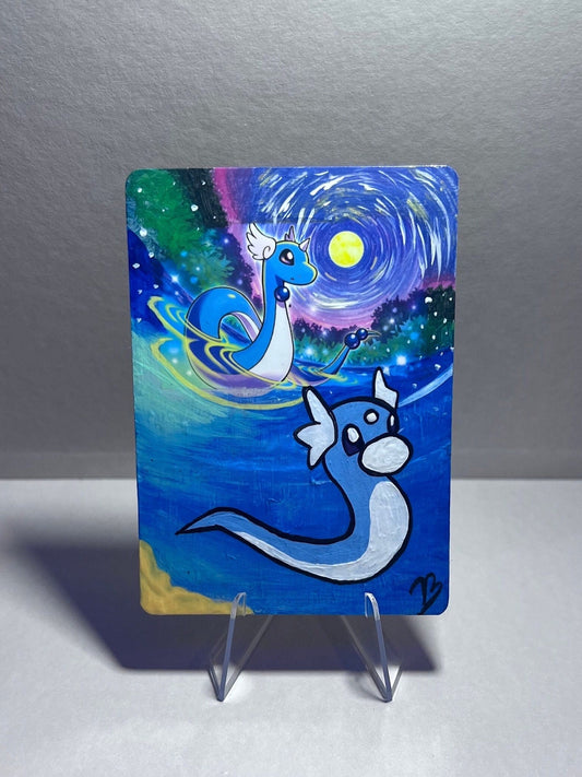Dragonair and Dratini Custom Handpainted Collectible Gift Pokémon Card