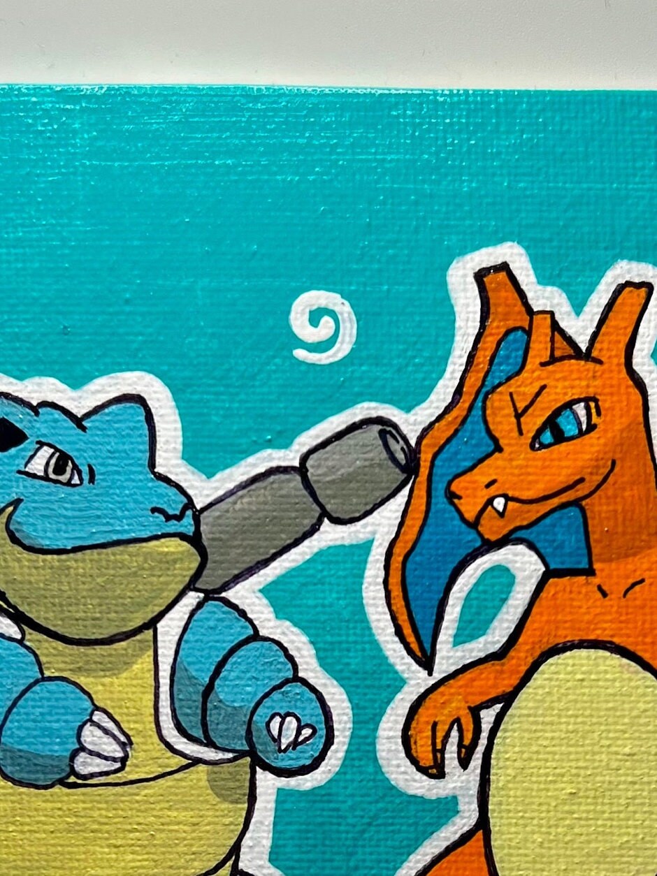 Blastoise vs Charizard Handmade Cartoon Artwork | Pokémon Theme Small Gift | Ideal Present for Him or Her | Father's Day Gift | Graduation