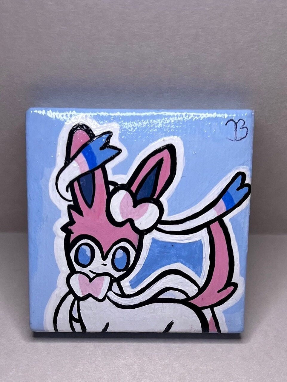 Sylveon Pokemon Mini Collectible Gift Painting | Unique Wall Art | Cute Cat Art | Cartoon Dorm Room Desk Decor