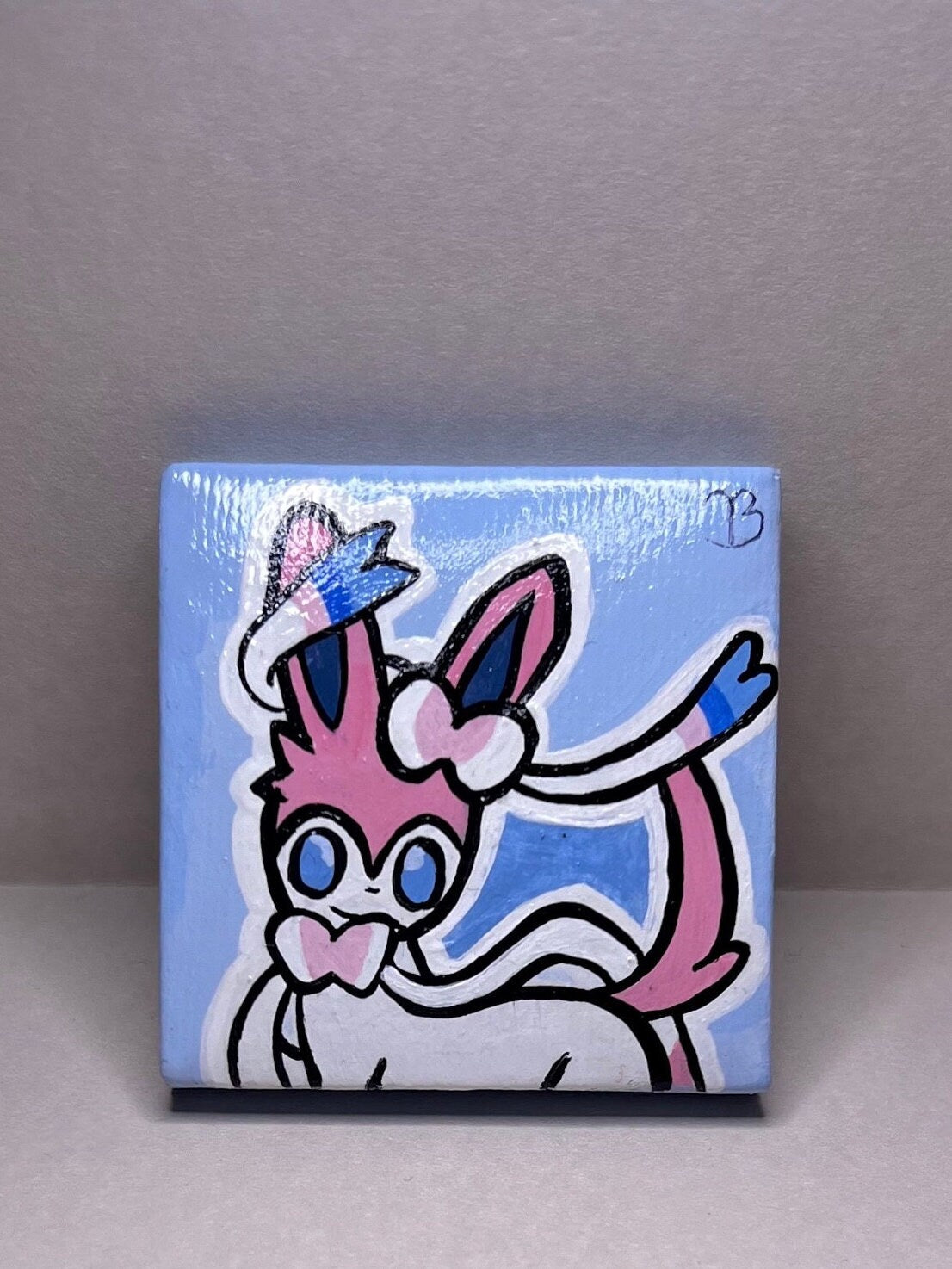 Sylveon Pokemon Mini Collectible Gift Painting | Unique Wall Art | Cute Cat Art | Cartoon Dorm Room Desk Decor