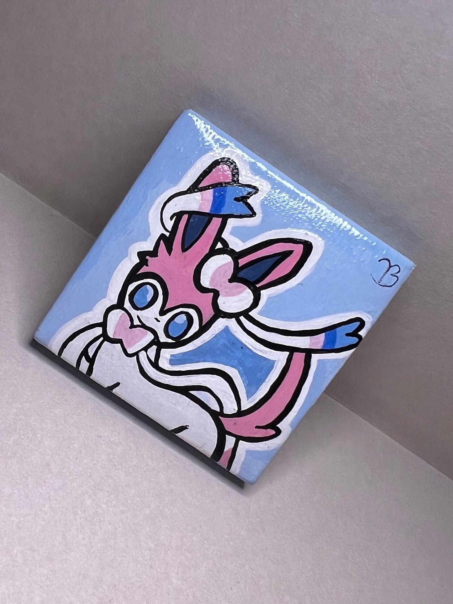 Sylveon Pokemon Mini Collectible Gift Painting | Unique Wall Art | Cute Cat Art | Cartoon Dorm Room Desk Decor