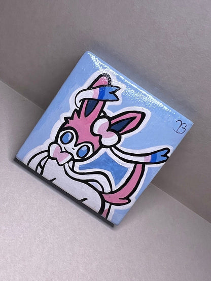 Sylveon Pokemon Mini Collectible Gift Painting | Unique Wall Art | Cute Cat Art | Cartoon Dorm Room Desk Decor