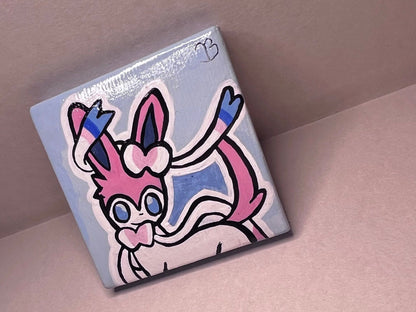 Sylveon Pokemon Mini Collectible Gift Painting | Unique Wall Art | Cute Cat Art | Cartoon Dorm Room Desk Decor