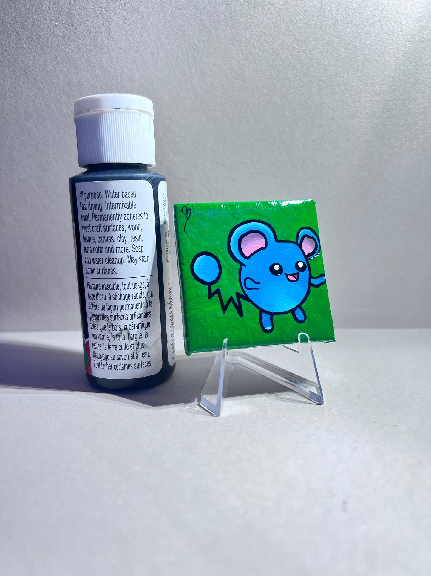Mini Marill Gift Painting | Small freshmen dorm decor | Handmade Graduation Present | Unique mouse wall art | Back to school supplies |