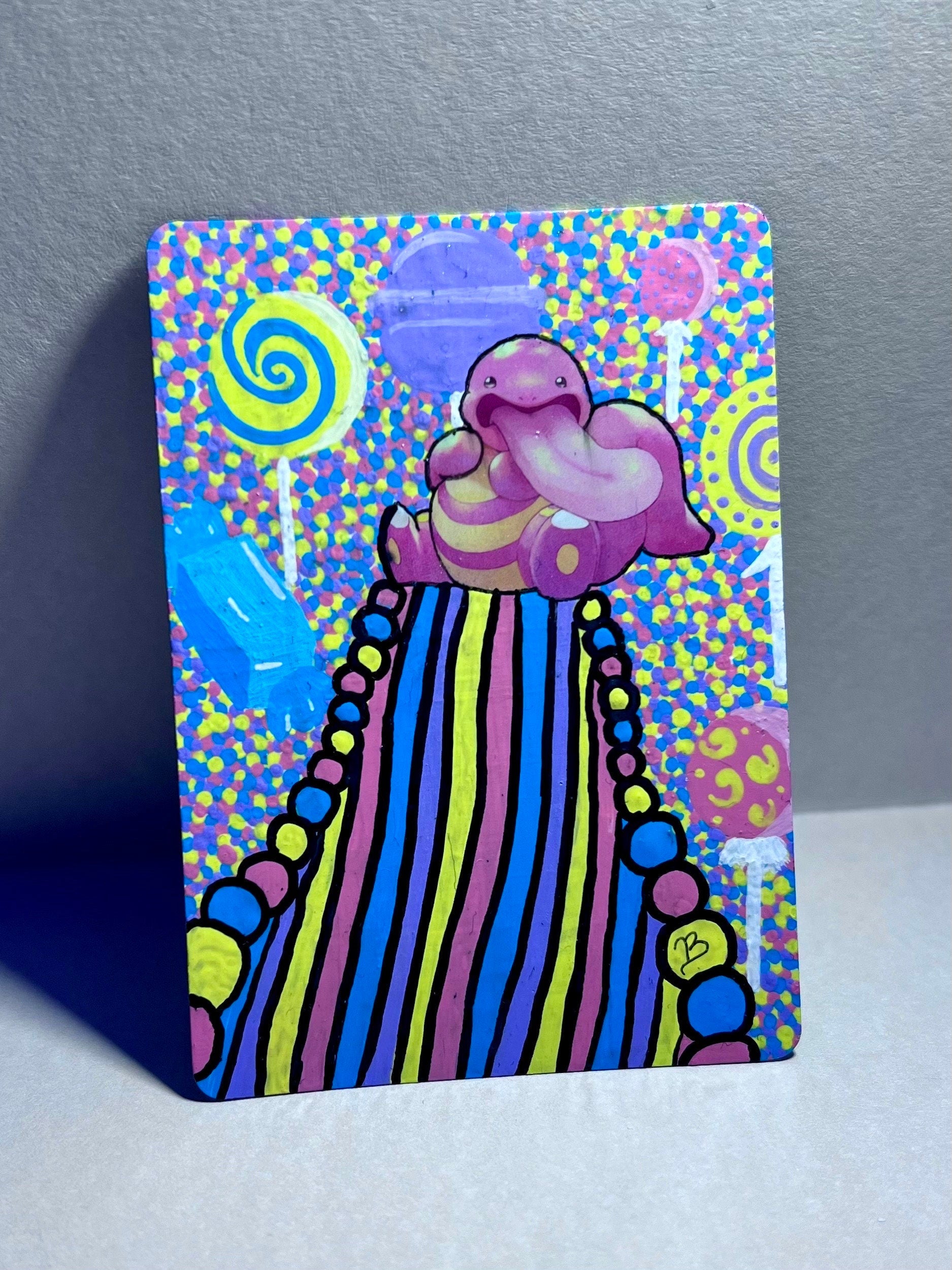 Lickitung Custom Handpainted Collectible Gift Pokémon Card, Collectible Art, Birthday presents, Candyland wall art, candy cute decor,