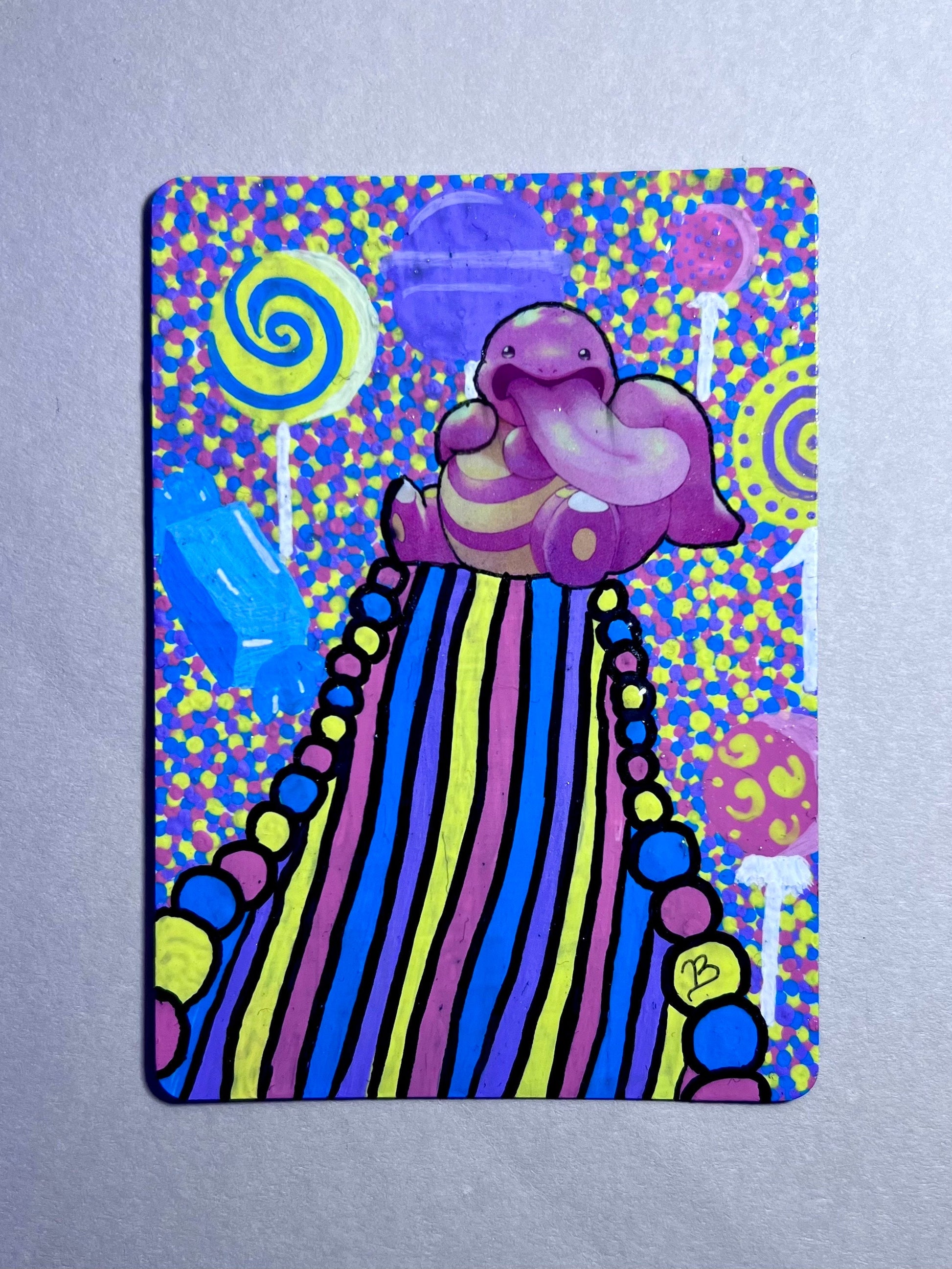 Lickitung Custom Handpainted Collectible Gift Pokémon Card, Collectible Art, Birthday presents, Candyland wall art, candy cute decor,