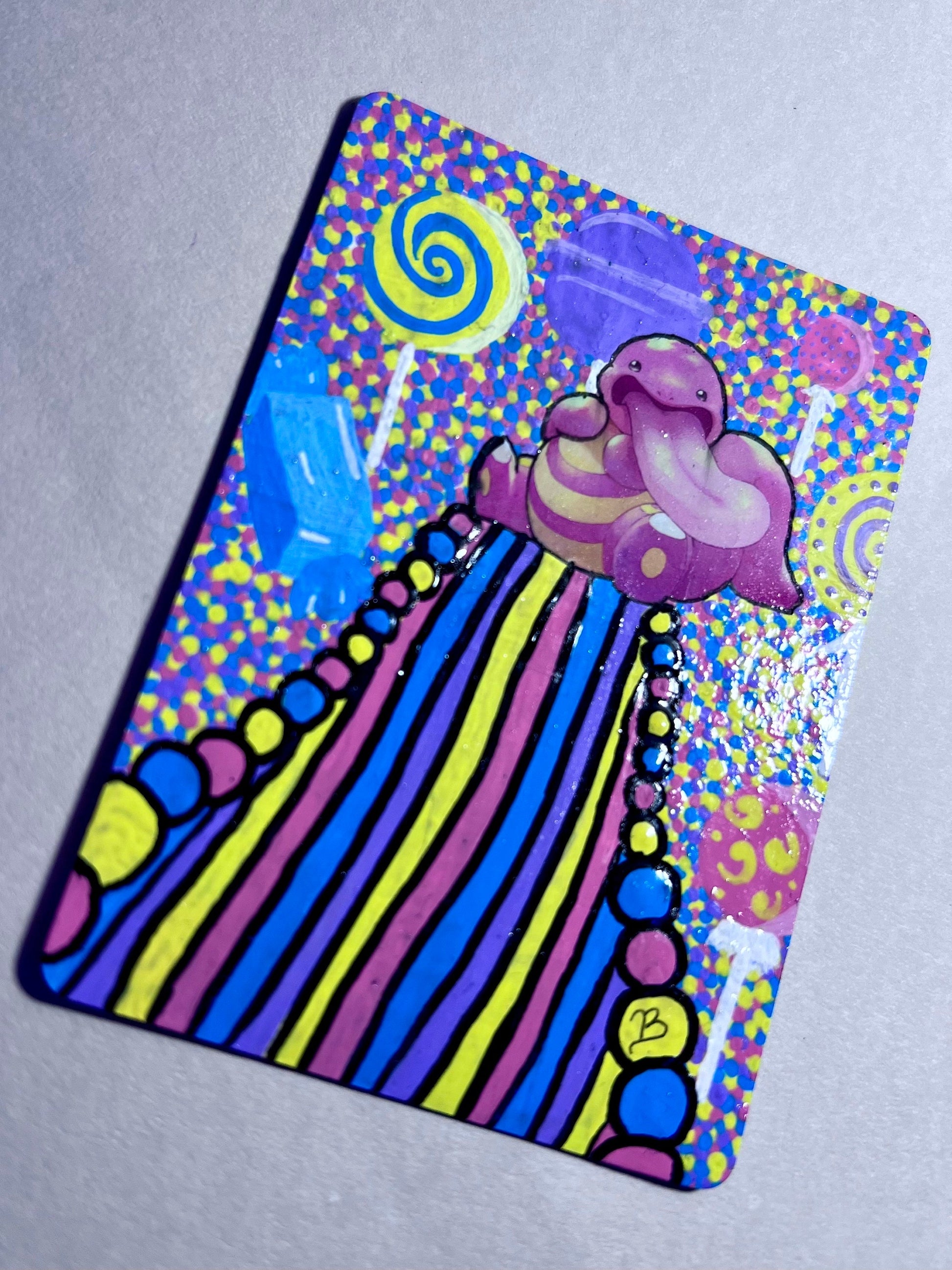 Lickitung Custom Handpainted Collectible Gift Pokémon Card, Collectible Art, Birthday presents, Candyland wall art, candy cute decor,
