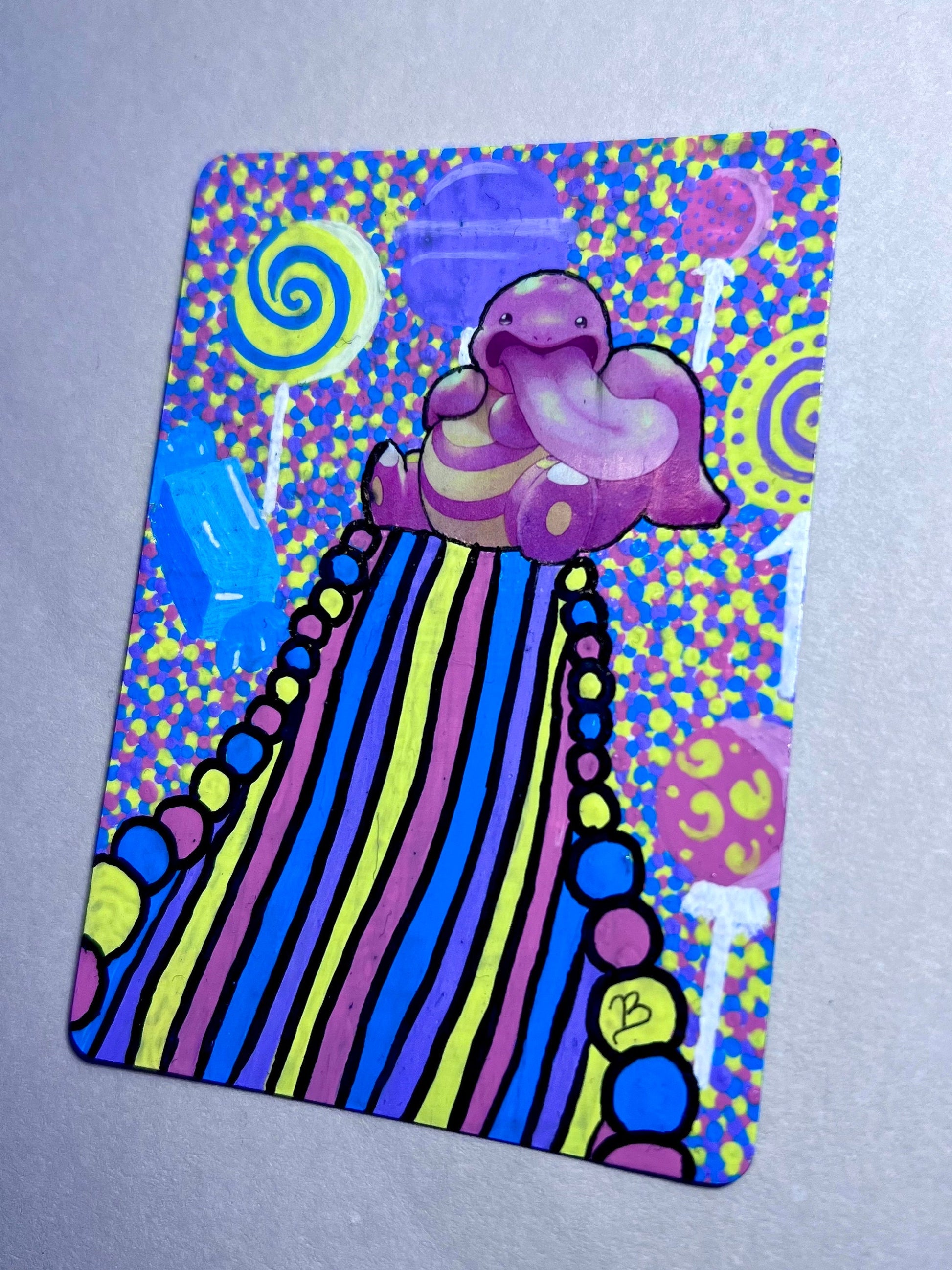 Lickitung Custom Handpainted Collectible Gift Pokémon Card, Collectible Art, Birthday presents, Candyland wall art, candy cute decor,