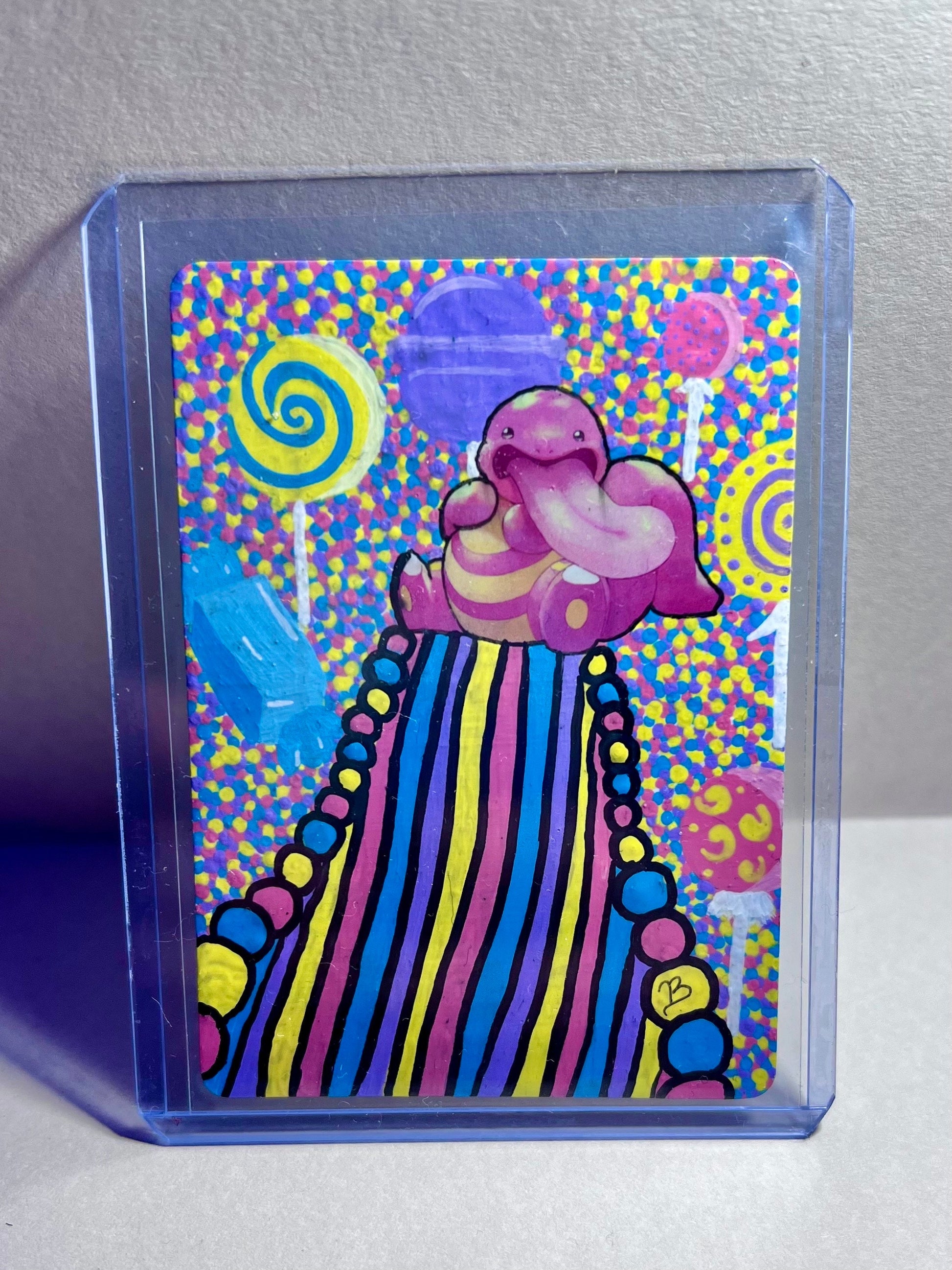 Lickitung Custom Handpainted Collectible Gift Pokémon Card, Collectible Art, Birthday presents, Candyland wall art, candy cute decor,