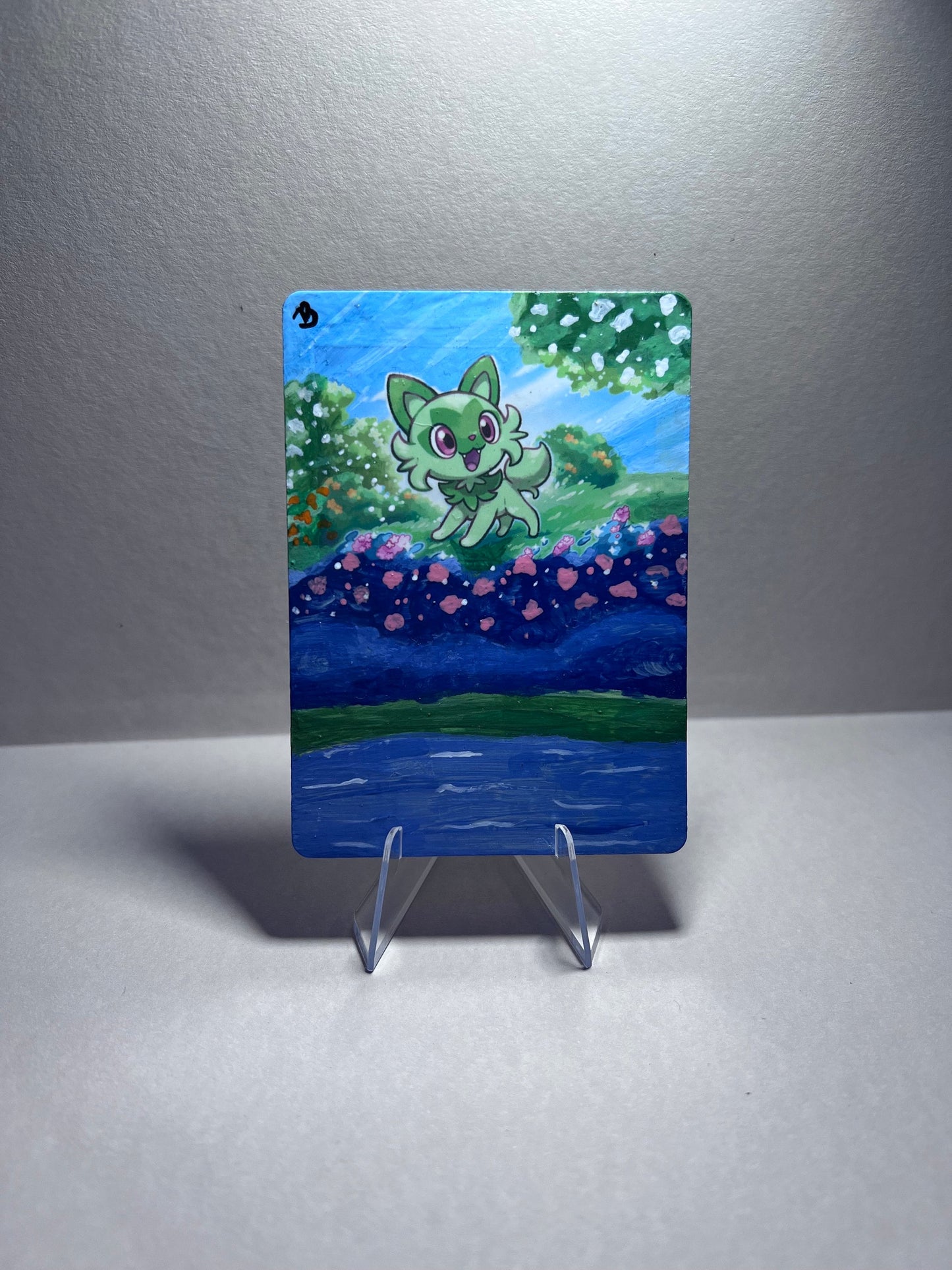Collectible Sprigatito Pokémon Card | Hand-Painted Gift | Cat Lover Art | Unique Present | Father’s Day Celebration | Graduation |