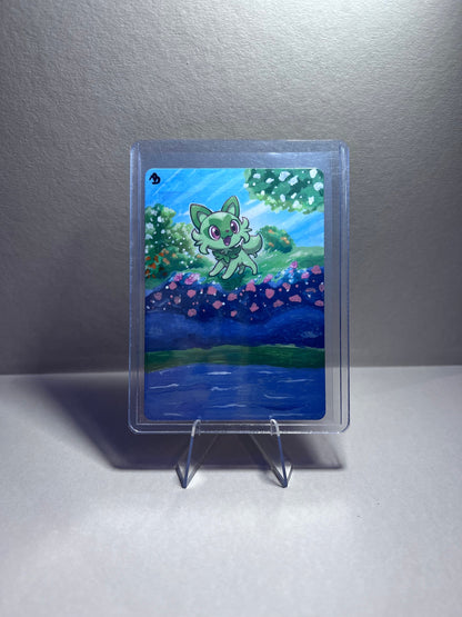 Collectible Sprigatito Pokémon Card | Hand-Painted Gift | Cat Lover Art | Unique Present | Father’s Day Celebration | Graduation |