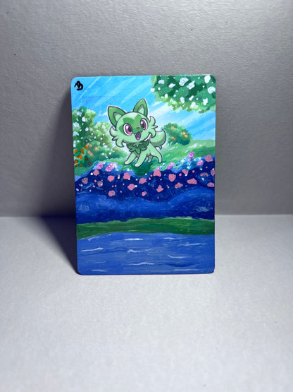 Collectible Sprigatito Pokémon Card | Hand-Painted Gift | Cat Lover Art | Unique Present | Father’s Day Celebration | Graduation |
