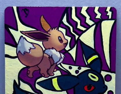Eevee Hand Painted Pokémon Card | Unique Gift for all ages | Cool Wall Art | Dorm Room Desk Decor | Cute Cat Art |